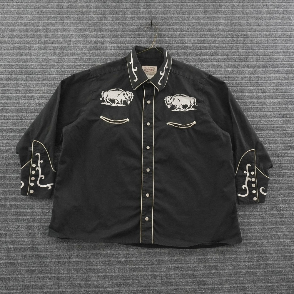 Rockmount Ranch Wear Western Shirt Mens XL Black Buffalo Embroidery Pearl Snap
